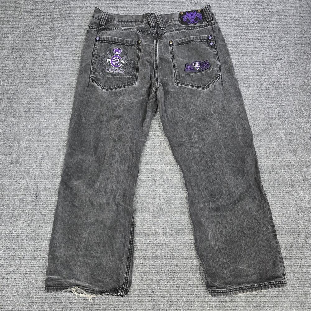 COOGI Jeans Mens 40x34 38x30 Gray Purple Embroidered Baggy Y2K Pro Hemmed
